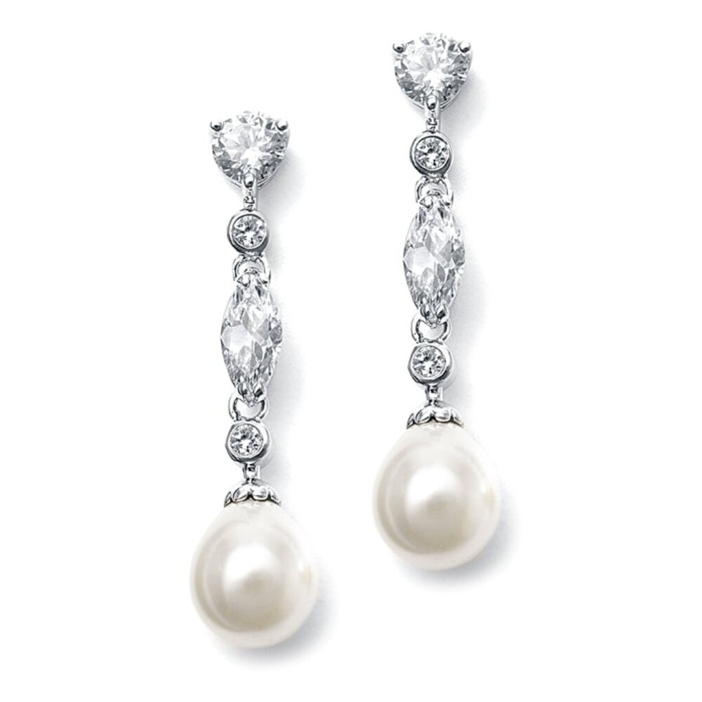 Cubic Zirconia and Pearl Drop Earrings